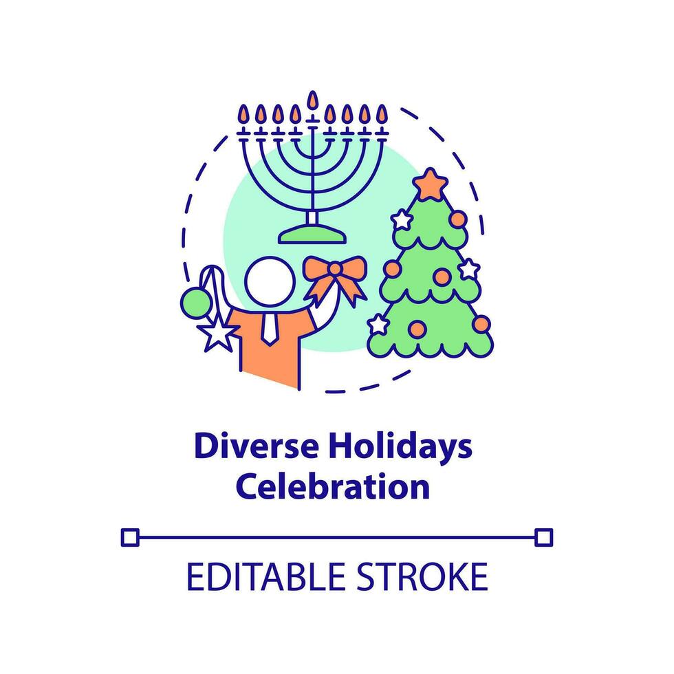 Diverse holidays celebration concept icon. DEI initiative for workplace abstract idea thin line illustration. Isolated outline drawing. Editable stroke vector