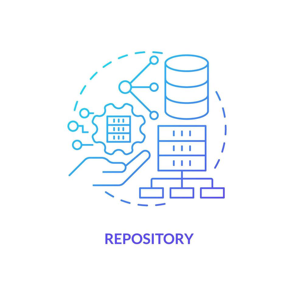 Repository blue gradient concept icon. Full database of code changes. Source control strategy abstract idea thin line illustration. Isolated outline drawing vector