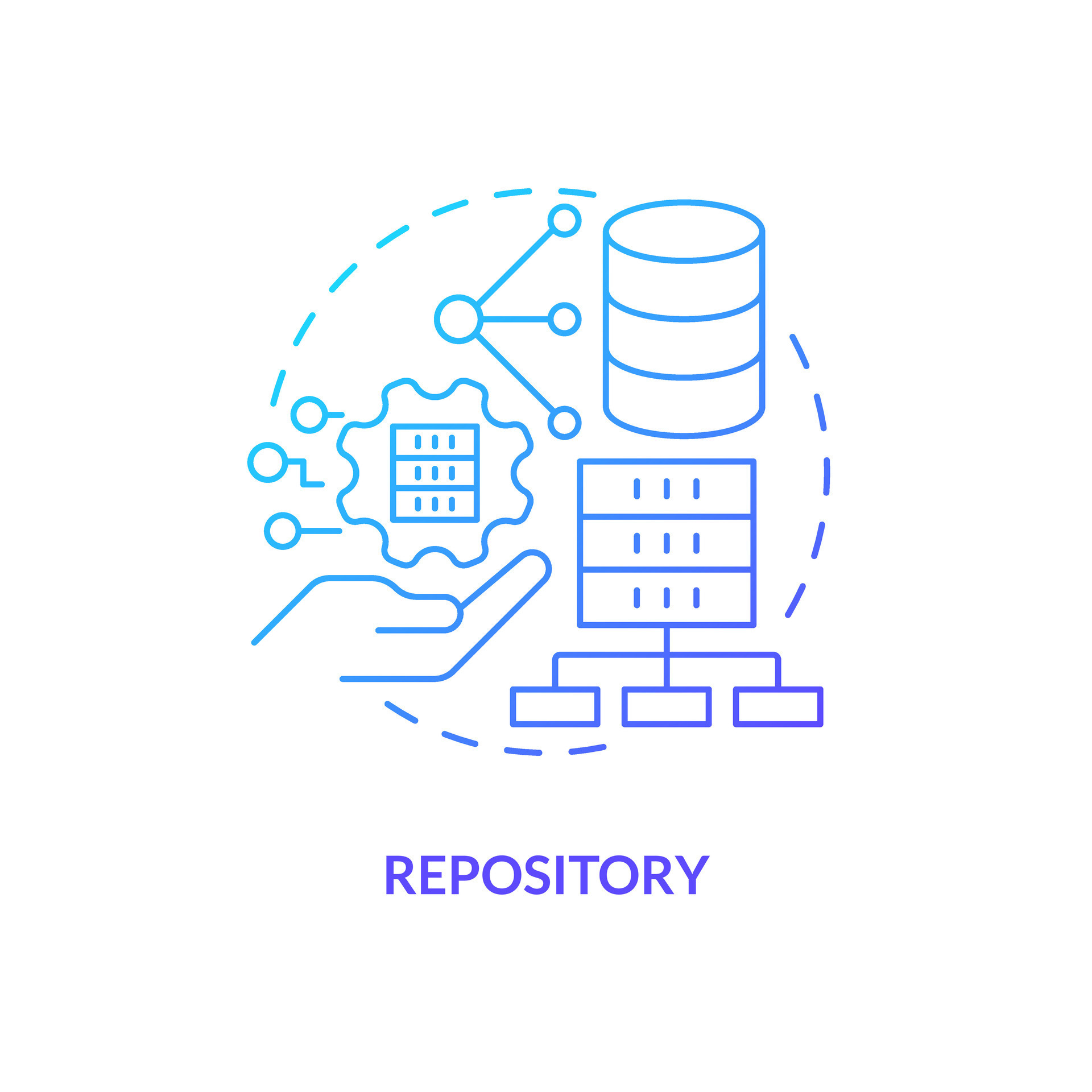 Repository blue gradient concept icon. Full database of code changes ...