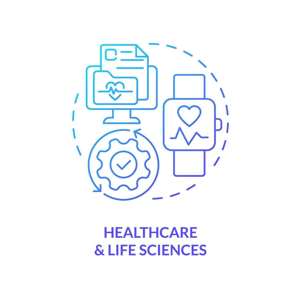 Healthcare and life sciences blue gradient concept icon. Version control system end user industry abstract idea thin line illustration. Isolated outline drawing vector
