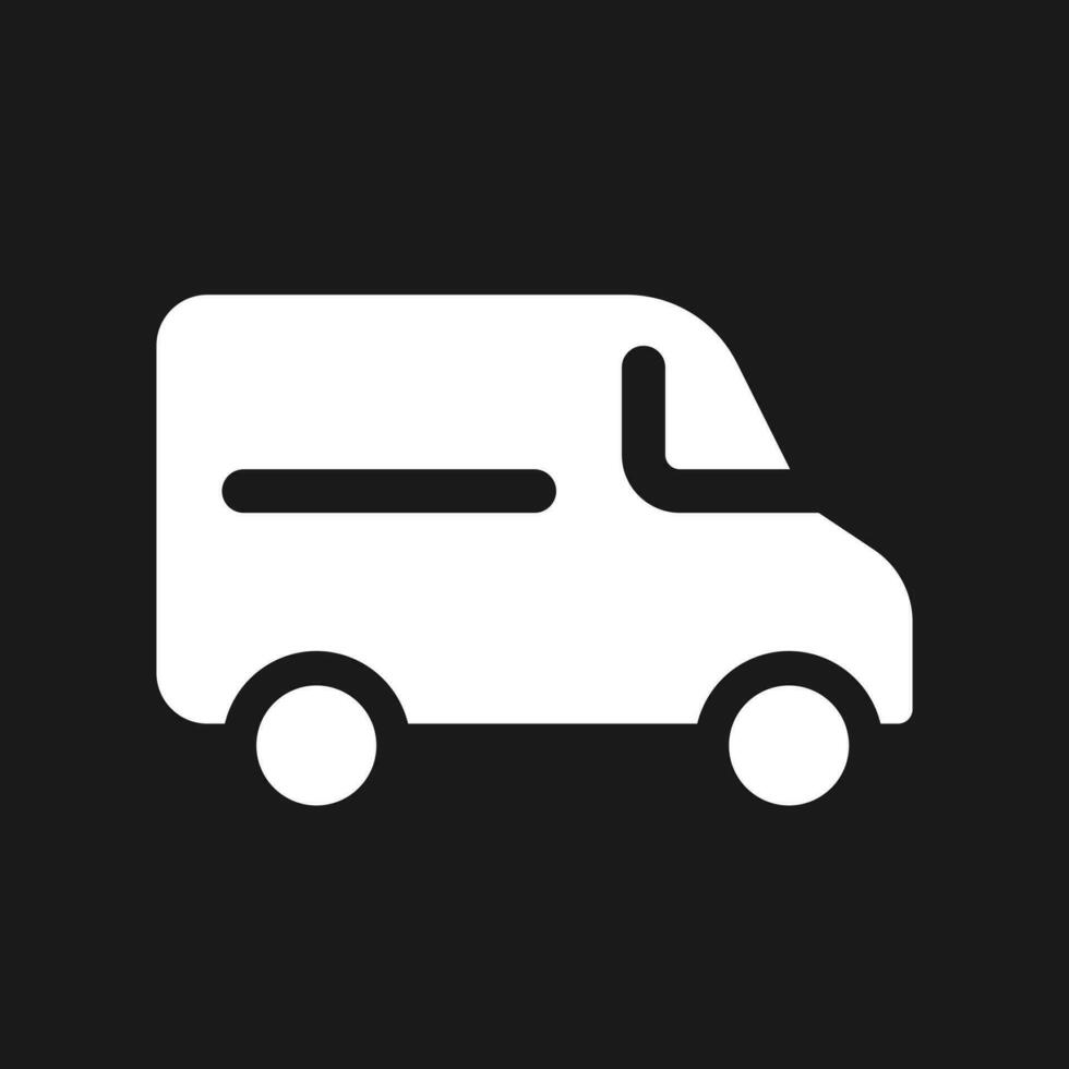 Van dark mode glyph ui icon. Transportation service for customer. User interface design. White silhouette symbol on black space. Solid pictogram for web, mobile. Vector isolated illustration