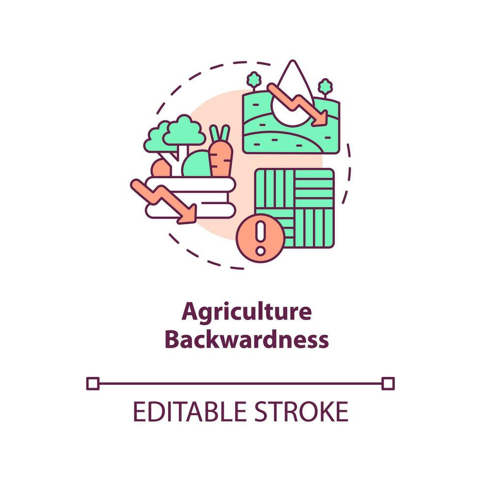 Agriculture backwardness concept icon. Challenge in achieving inclusive development abstract idea thin line illustration. Isolated outline drawing. Editable stroke vector