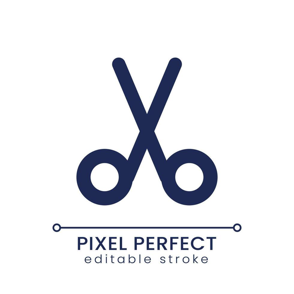 Cut pixel perfect linear ui icon. Scissors sign. Film editing. Modify content. Divide footage file. GUI, UX design. Outline isolated user interface element for app and web. Editable stroke vector