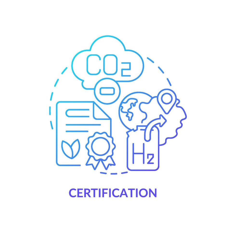 Hydrogen certification blue gradient concept icon. License. Validation of fuel cell technology abstract idea thin line illustration. Isolated outline drawing vector