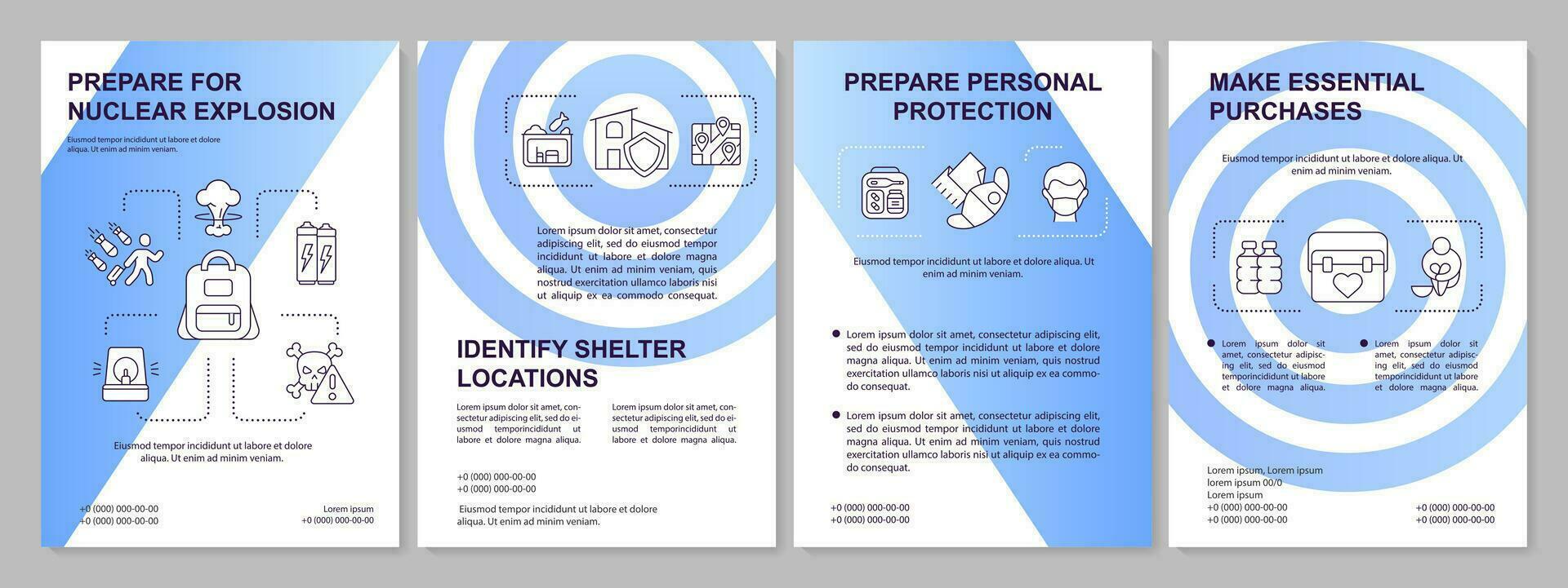 preparar para nuclear explosión azul degradado folleto modelo. folleto diseño con lineal iconos 4 4 vector diseños para presentación, anual informes