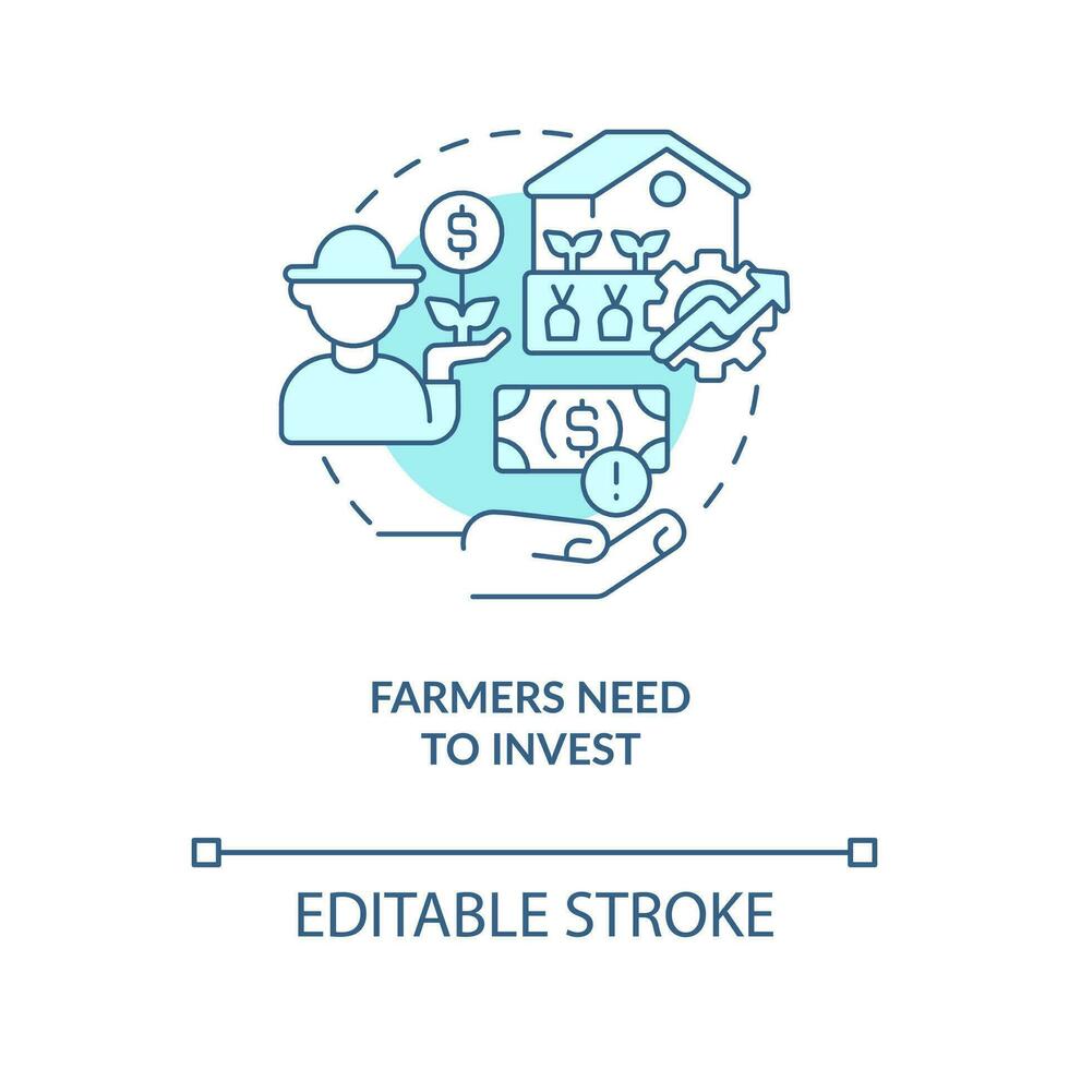 Farmers need to invest turquoise concept icon. Agriculture business management abstract idea thin line illustration. Isolated outline drawing. Editable stroke vector