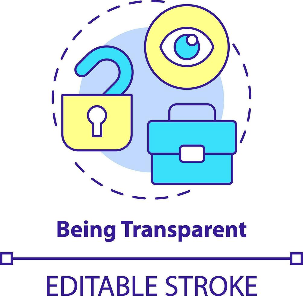Being transparent concept icon. Ethics in customer dealings abstract idea thin line illustration. Personal data control. Isolated outline drawing. Editable stroke vector