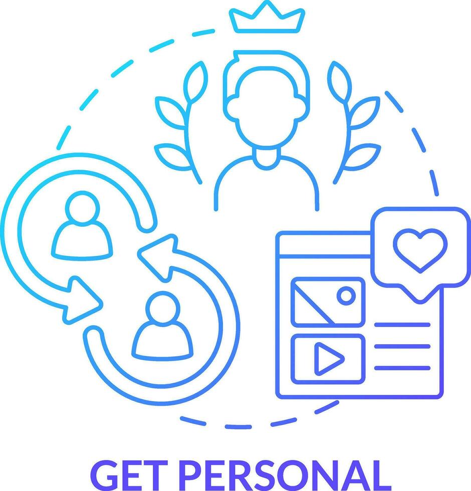 Get personal blue gradient concept icon. Individual approach to cliencts. Online store management tip abstract idea thin line illustration. Isolated outline drawing vector