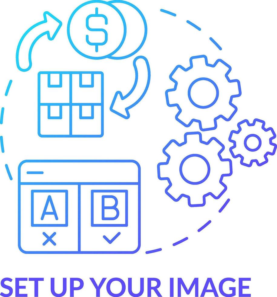 Set up your image blue gradient concept icon. Brand reputation. Starting ecommerce business step abstract idea thin line illustration. Isolated outline drawing vector