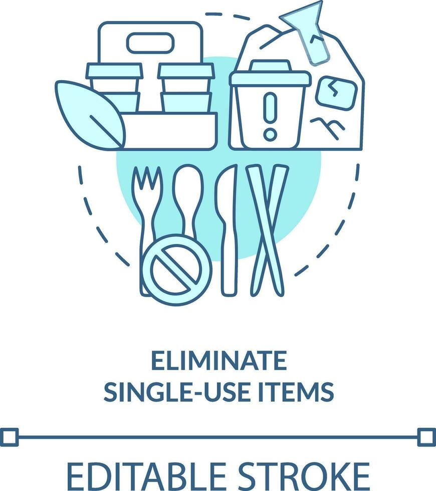 Eliminate single-use items turquoise concept icon. Transitioning into zero-waste abstract idea thin line illustration. Isolated outline drawing. Editable stroke vector