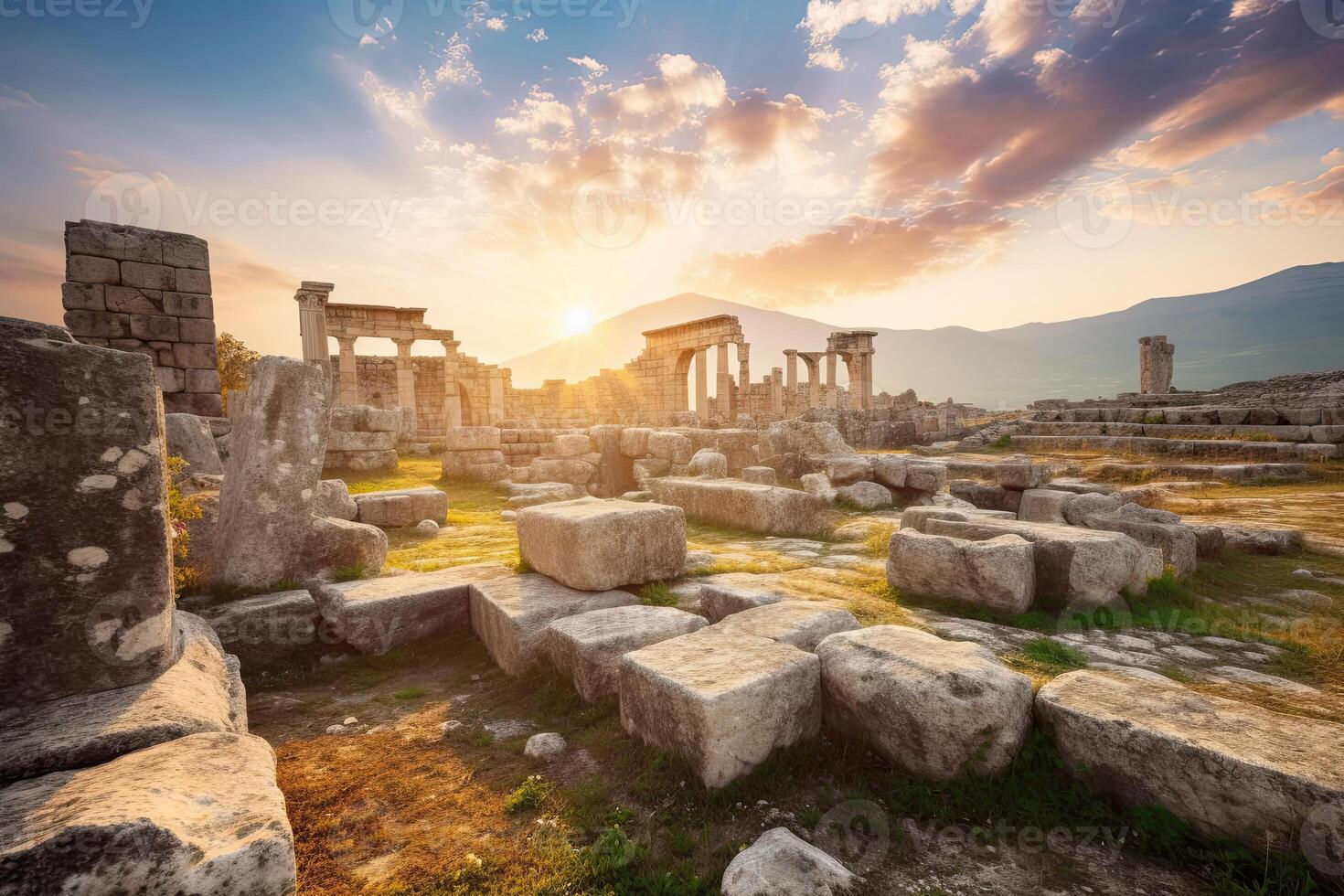 The ancient ruins stood as a testament to the rich history of this mythical realm. photo