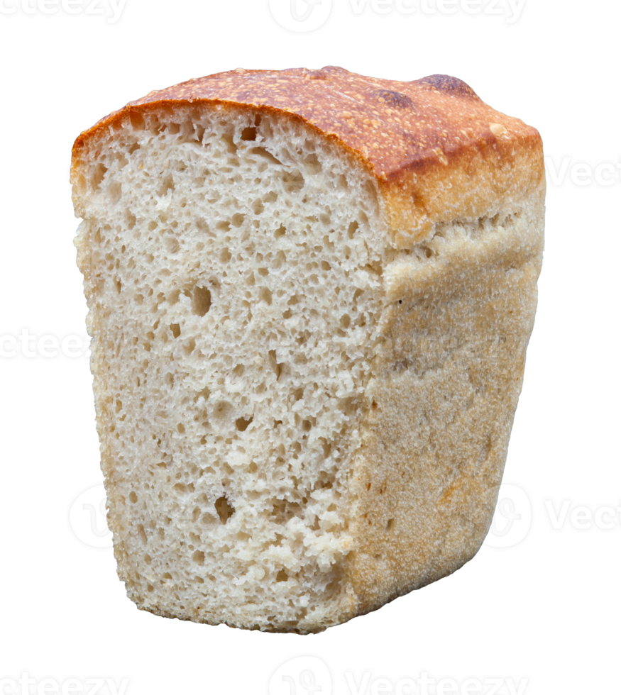 Rye bread without a background in the cut with a crispy crust and texture in the hole. Fresh homemade sourdough bread. Photo in high quality. PNG