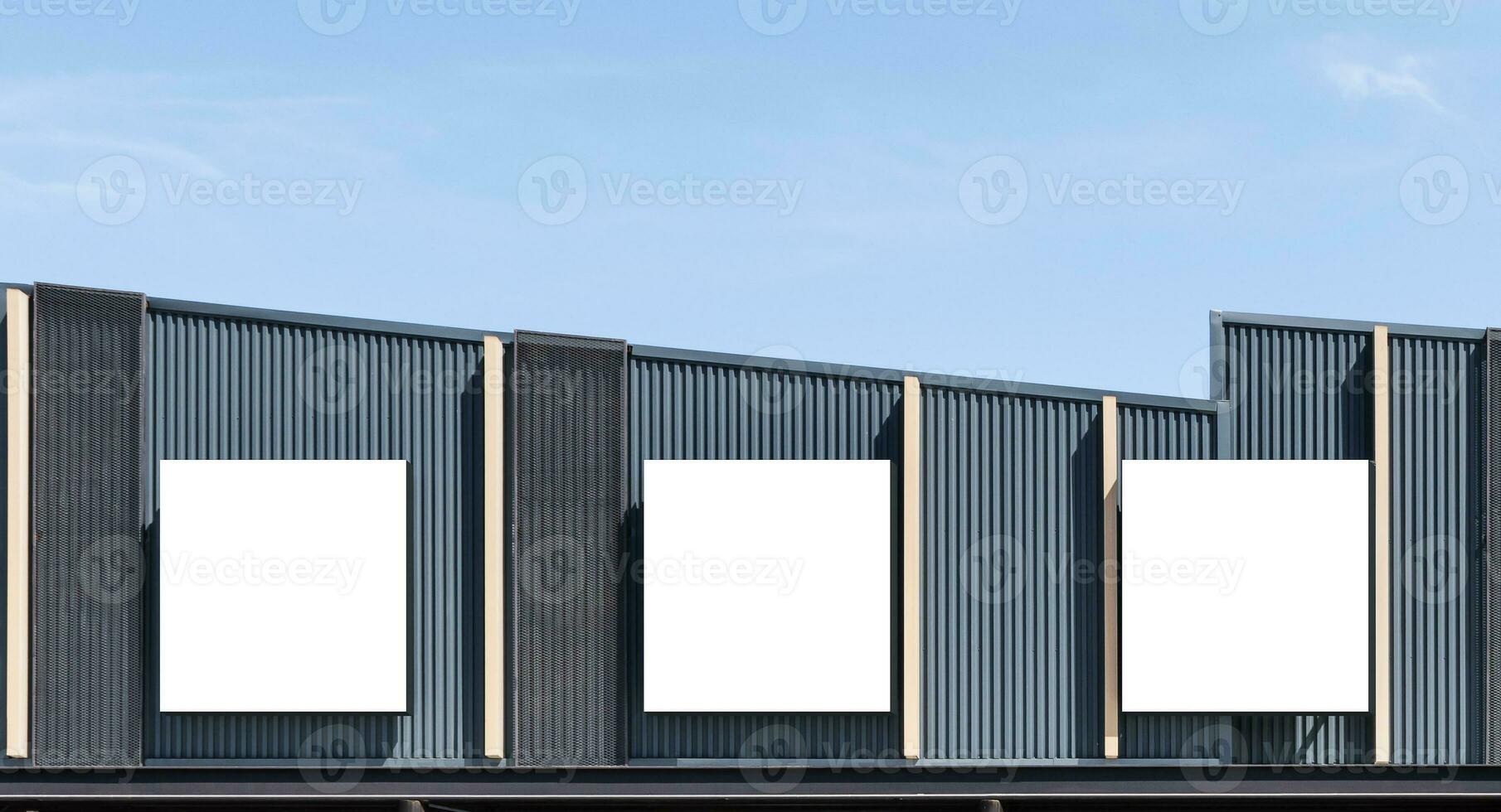 Mock up three white background billboard on building photo