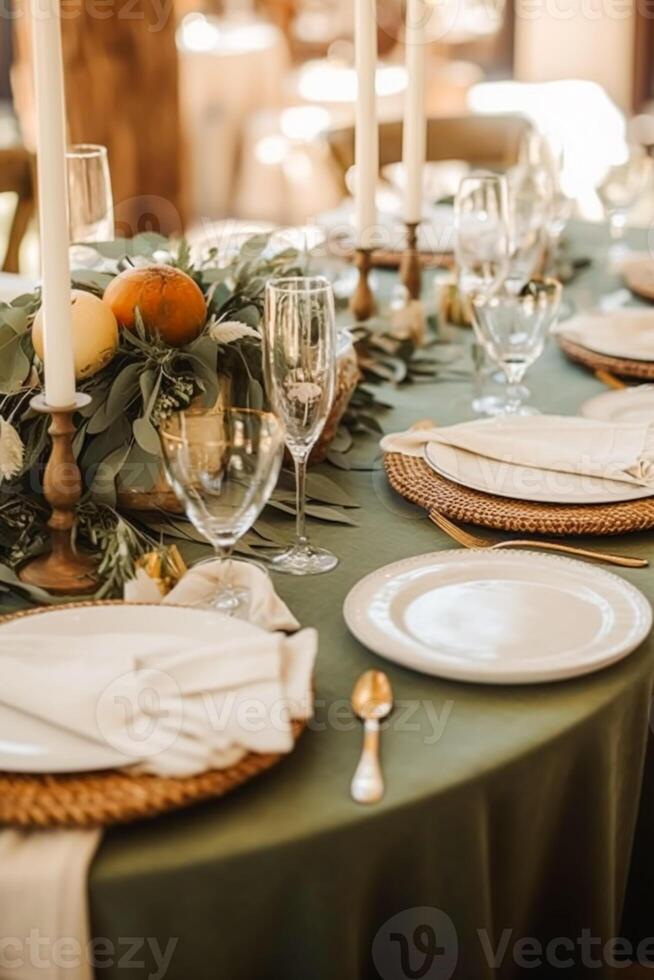 Sage green holiday tablescape, formal dinner table setting, table scape