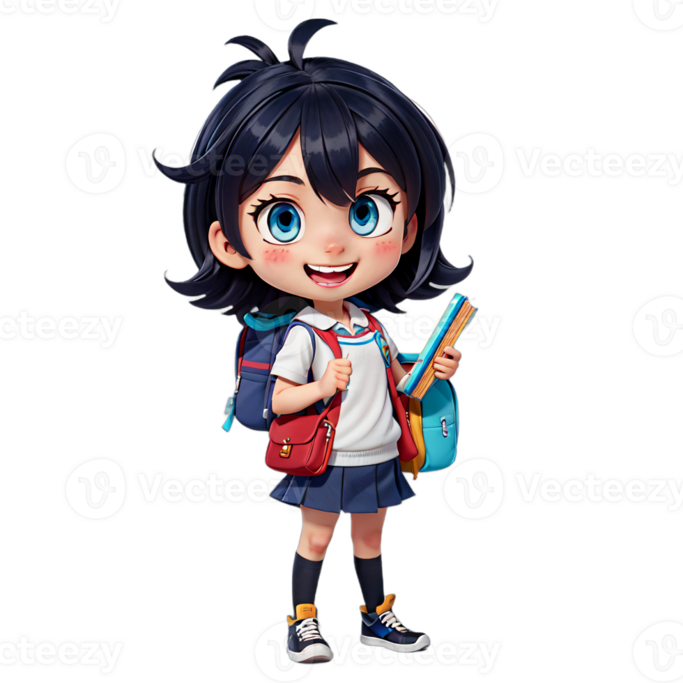 female student happy when going to school On a transparent background png