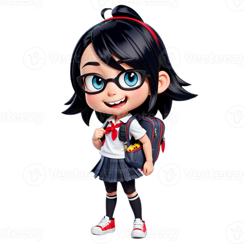 female student happy when going to school On a transparent background png