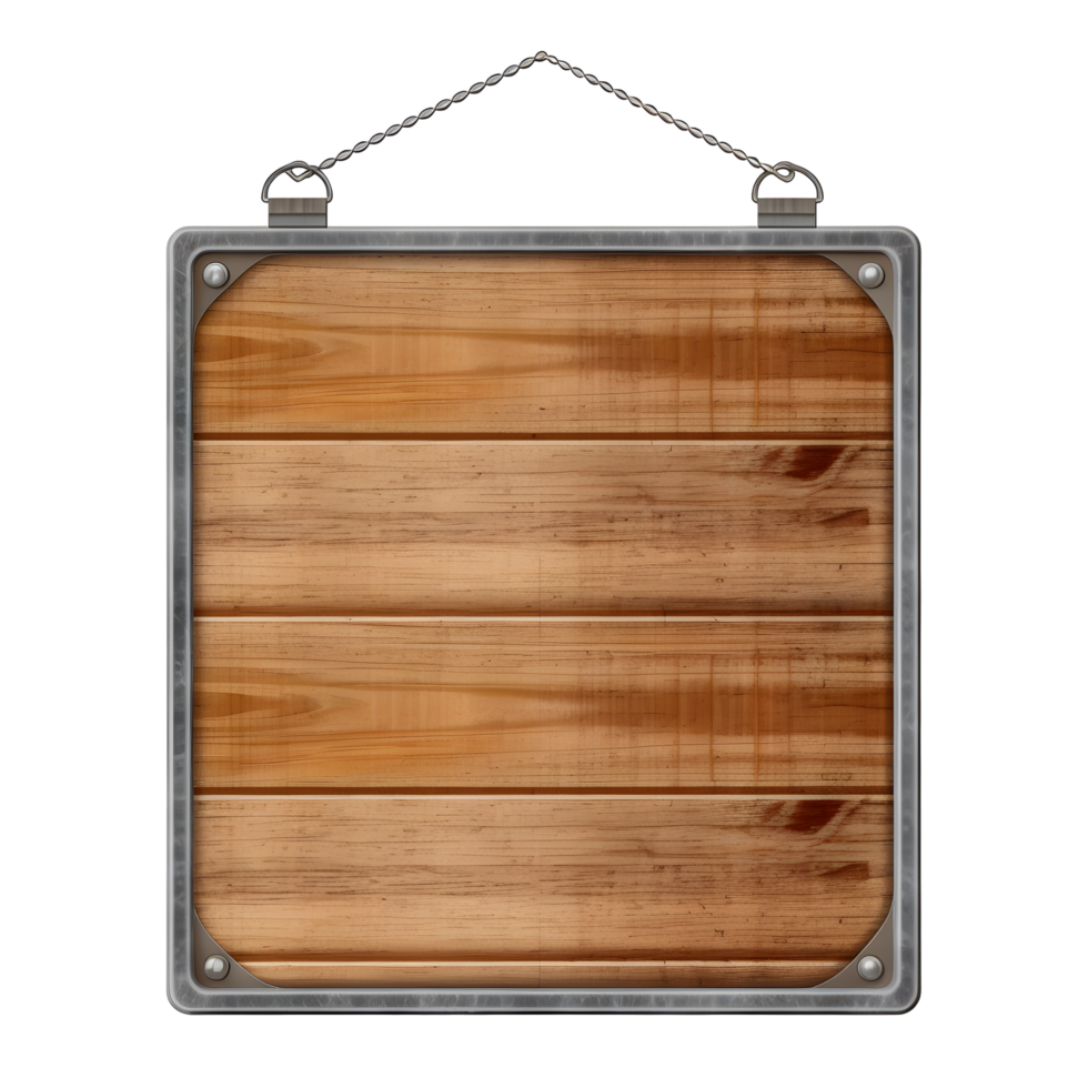 Empty wooden hanging board with metallic frame ai generated 25246402 png