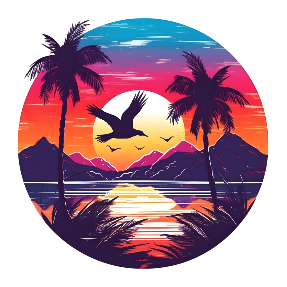 Retro vintage 80s sunset graphic t-shirt design. AI Generated 25246439 PNG