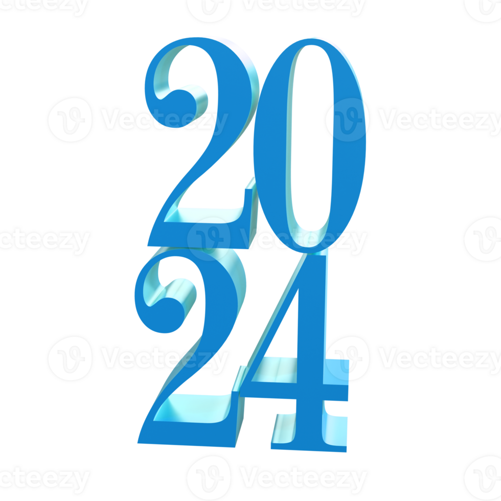 Happy New Year 2024 with shiny 3D blue numbers isolated transparent png