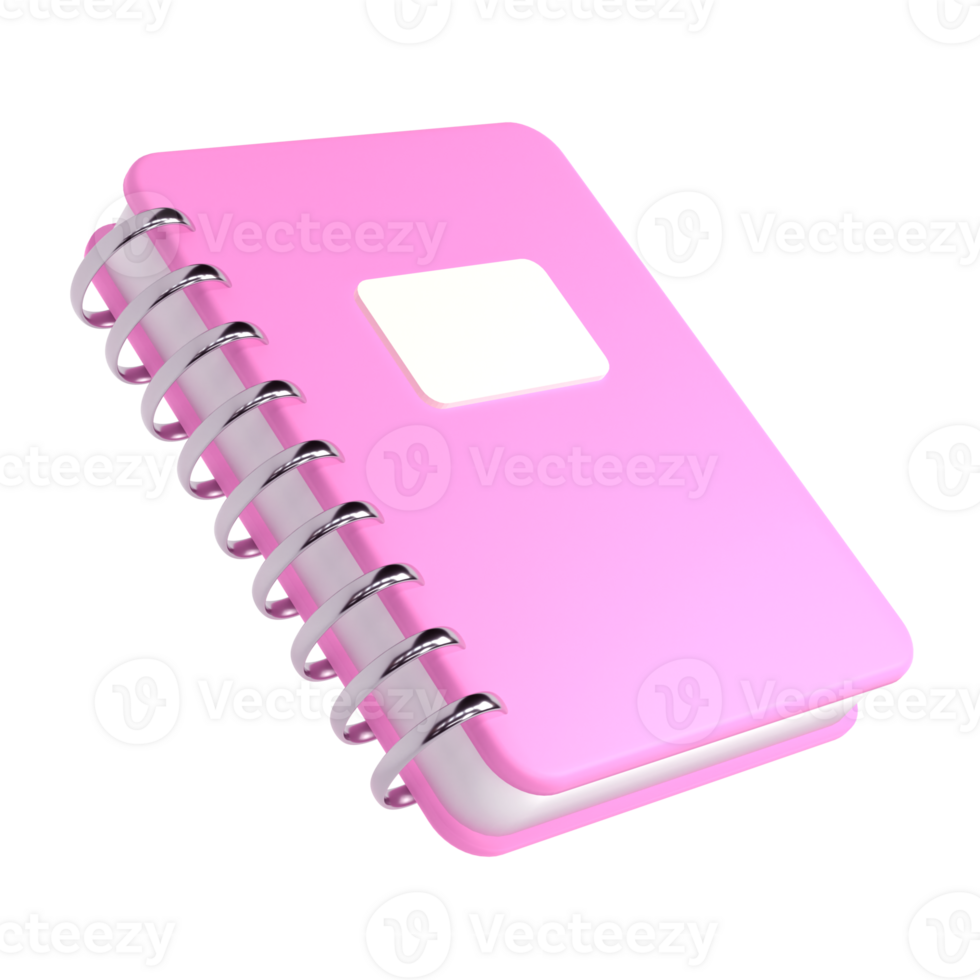 3d pink cute empty office notepad for school stationery isolated transparent png. Simple render illustration. Design element for posters, banners, calendar and greeting card png