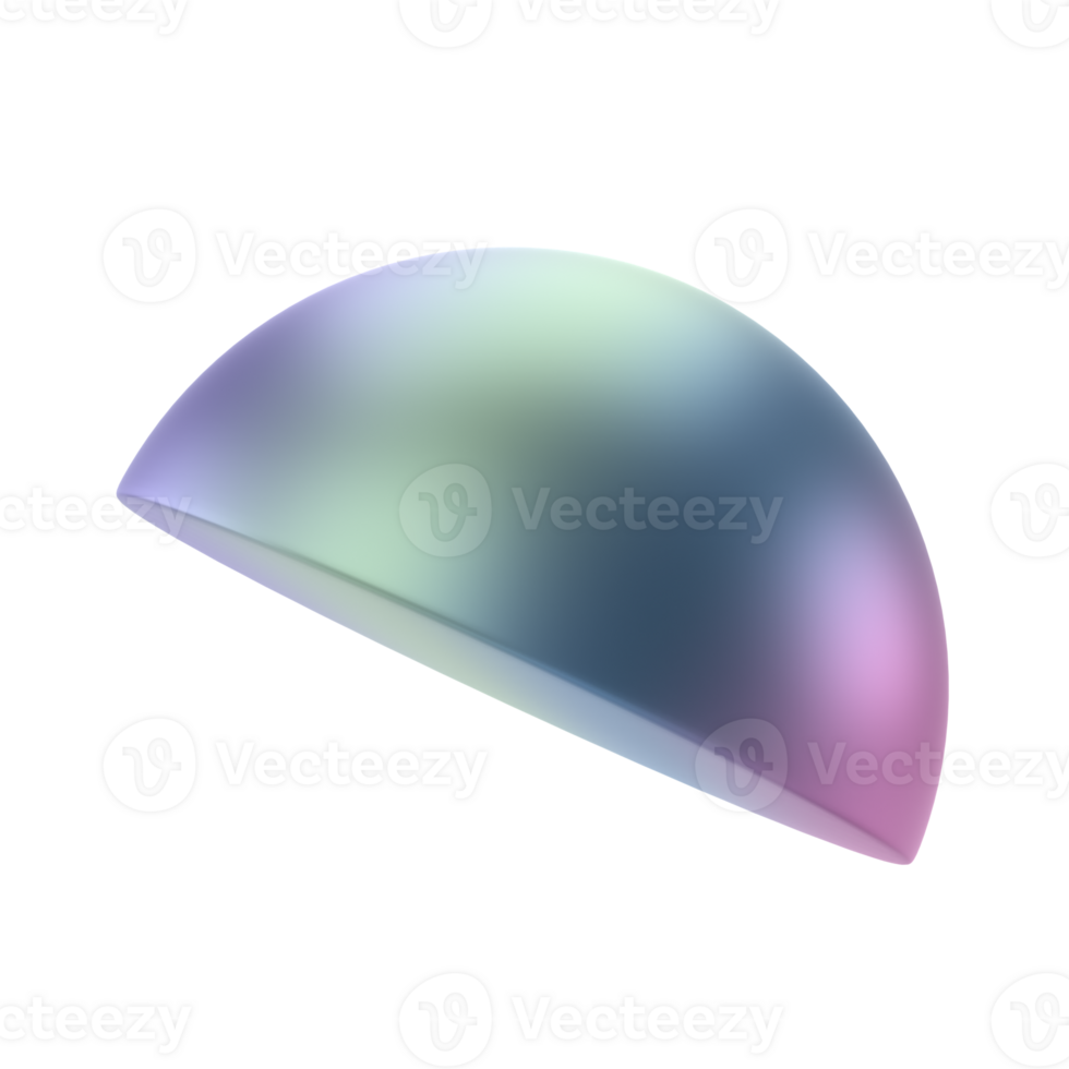 3d element semisphere metal geometric shape. Realistic glossy gradient template decorative design illustration. Minimalist bright semi sphere half circle volumed round mockup isolated transparent png