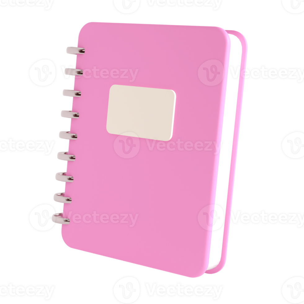 3d pink cute empty office notepad for school stationery isolated transparent png. Simple render illustration. Design element for posters, banners, calendar and greeting card png