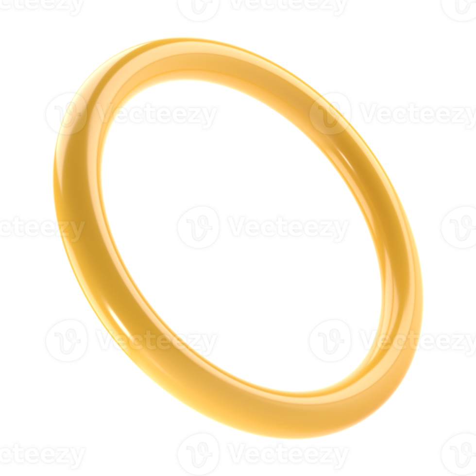 3d abstract shape gold metal thin donut geometric element. Realistic glossy golden color luxury template decorative design illustration. Minimalist object mockup isolated transparent png