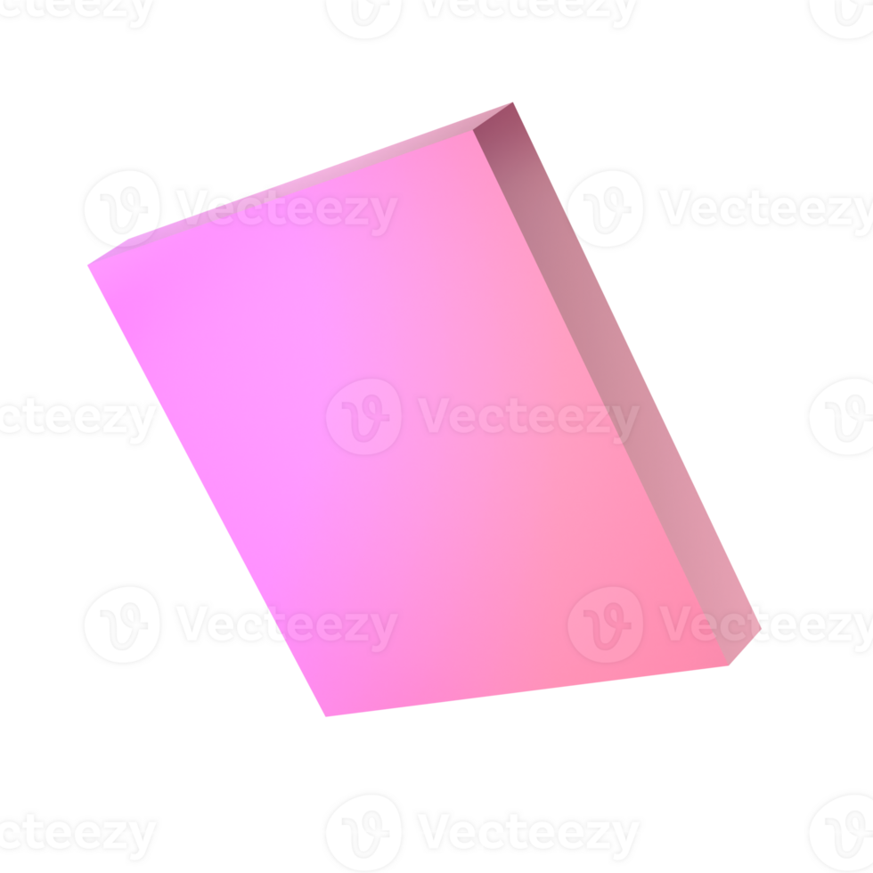 3d metal rectangle abstract geometric shape podium. Realistic glossy pink and lilac gradient luxury template decorative design illustration. Minimalist bright rectangle mockup isolated transparent png