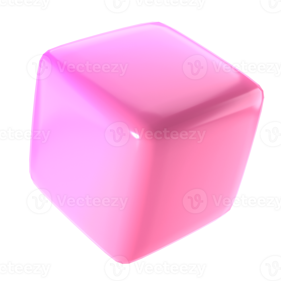 3d bloquear objeto metal cubo resumen geométrico forma. realista lustroso rosado y lila degradado lujo modelo decorativo diseño ilustración. minimalista brillante elemento Bosquejo aislado transparente png