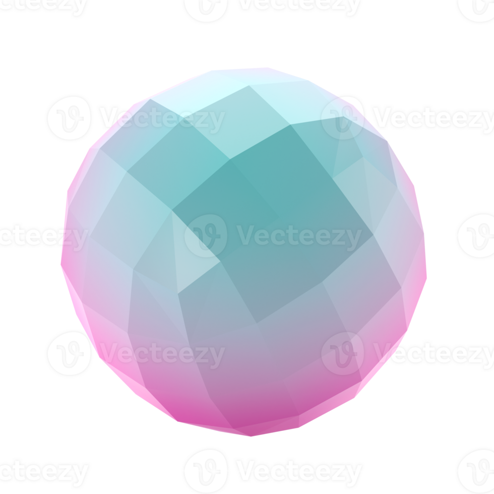3d element abstract polygon ball metal geometric shape. Realistic glossy turquoise and lilac gradient luxury template decorative design illustration. Minimalist bright mockup isolated transparent png
