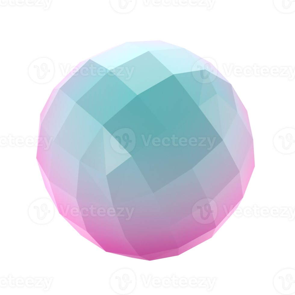 3d élément abstrait polygone Balle métal géométrique forme. réaliste brillant turquoise et lilas pente luxe modèle décoratif conception illustration. minimaliste brillant maquette isolé transparent png