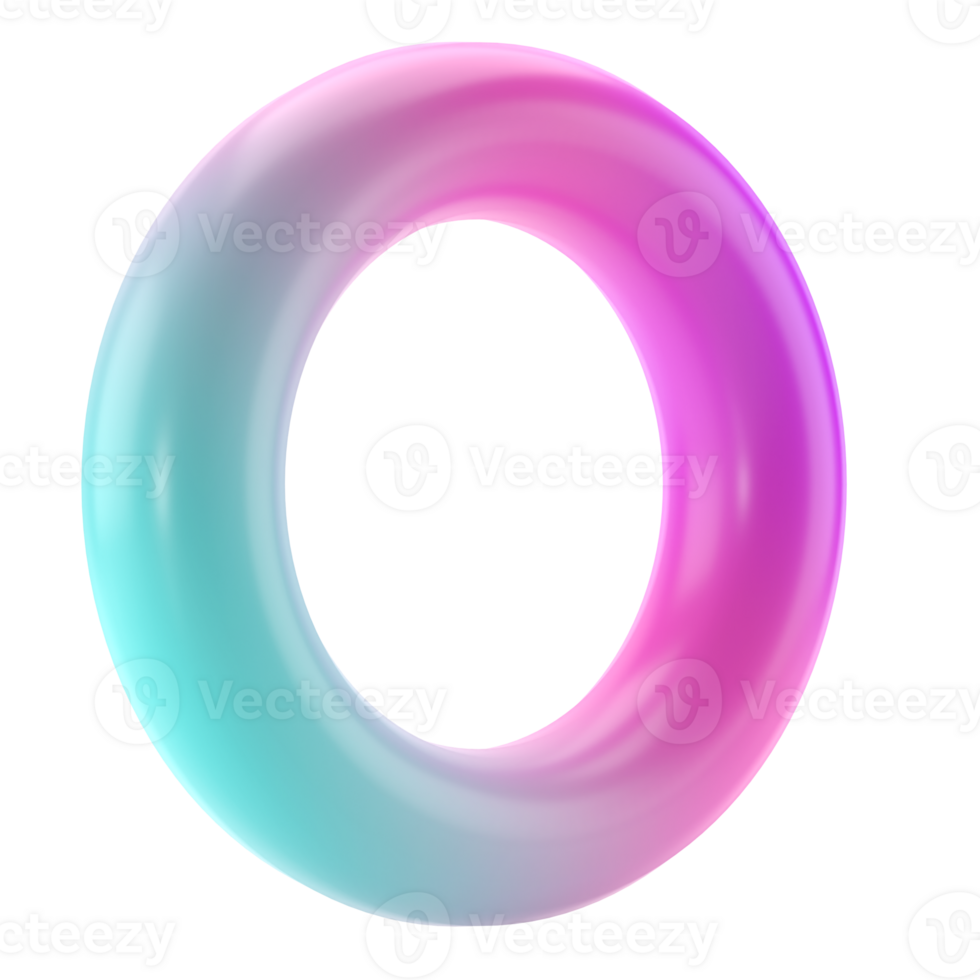 3d abstract shape metal donut geometric. Realistic glossy turquoise and lilac gradient color luxury template decorative design illustration. Minimalist bright mockup isolated transparent png