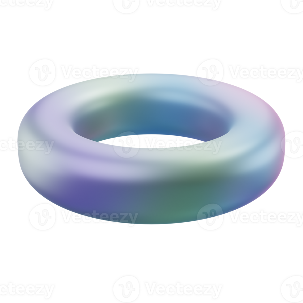 3d abstract shape metal donut geometric. Realistic glossy gradient color luxury template decorative design illustration. Minimalist bright mockup isolated transparent png