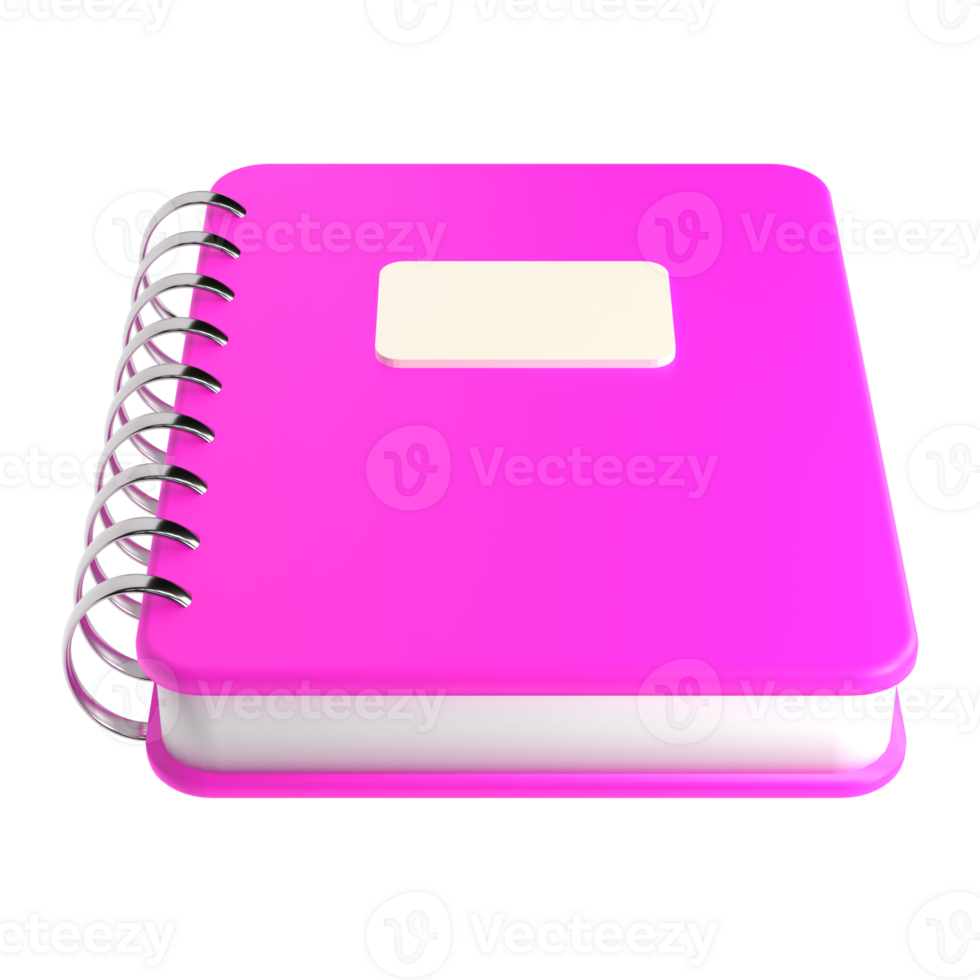 3d pink cute empty office notepad for school stationery isolated transparent png. Simple render illustration. Design element for posters, banners, calendar and greeting card png