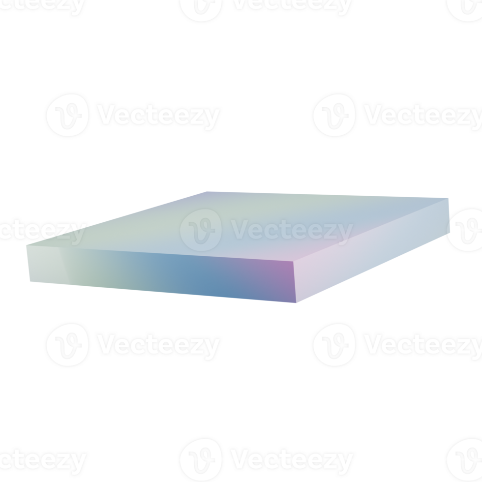 3d metal rectangle abstract geometric shape podium. Realistic glossy gradient luxury template decorative design illustration. Minimalist bright rectangle mockup isolated transparent png