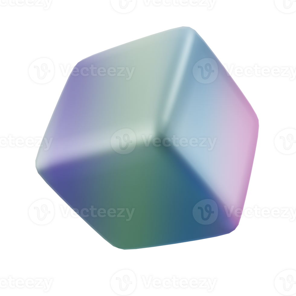 3d block object metal cube abstract geometric shape. Realistic glossy gradient luxury template decorative design illustration. Minimalist bright element mockup isolated transparent png