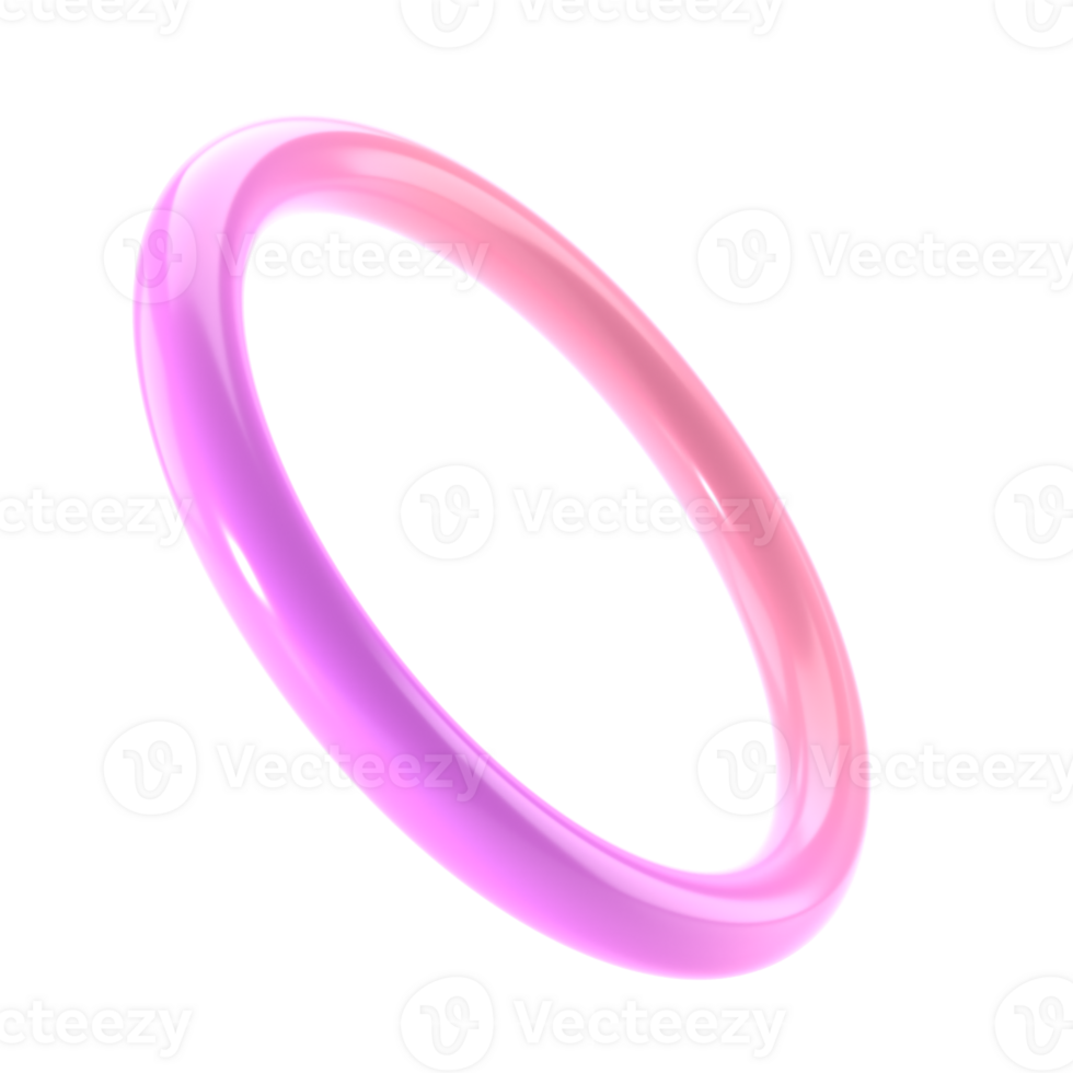 3d object abstract shape metal thin donut geometric. Realistic glossy pink and lilac gradient color luxury template decorative design illustration. Minimalist bright mockup isolated transparent png