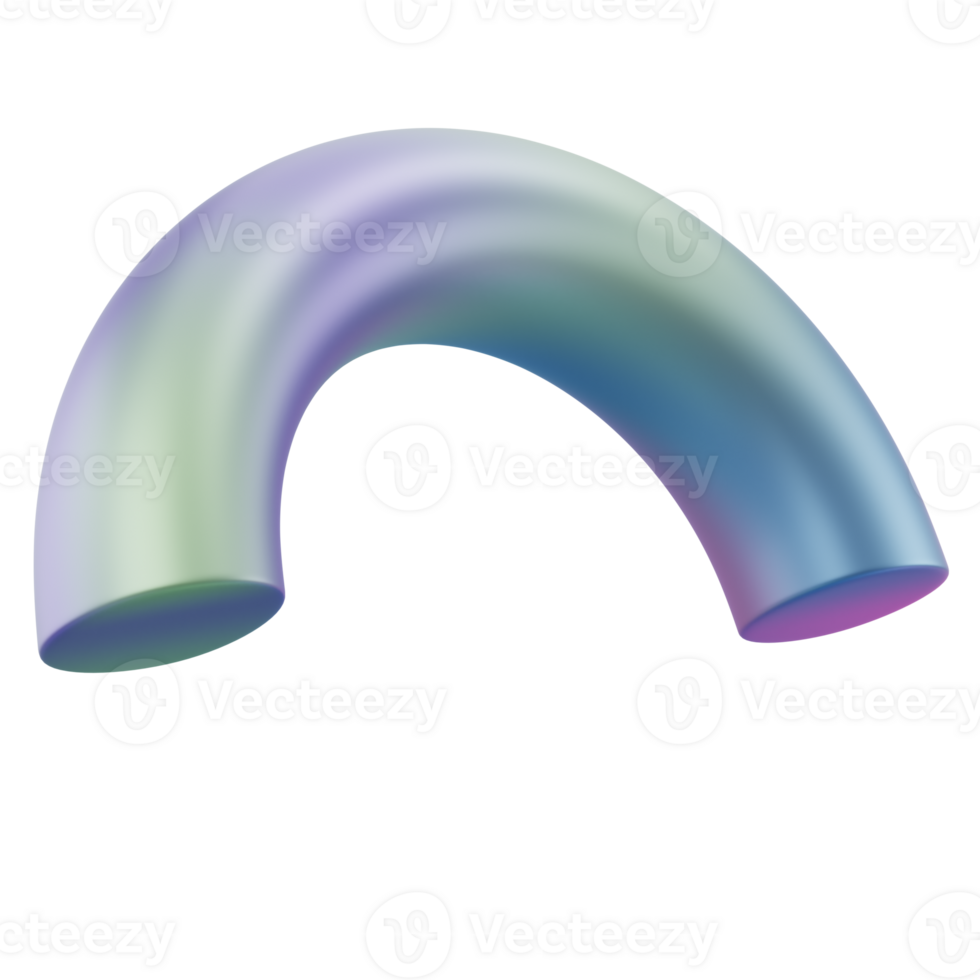 3d dimensional abstract shape semidonut geometric metal. Realistic glossy gradient luxury template decorative design illustration. Minimalist bright semi donut mockup isolated transparent png
