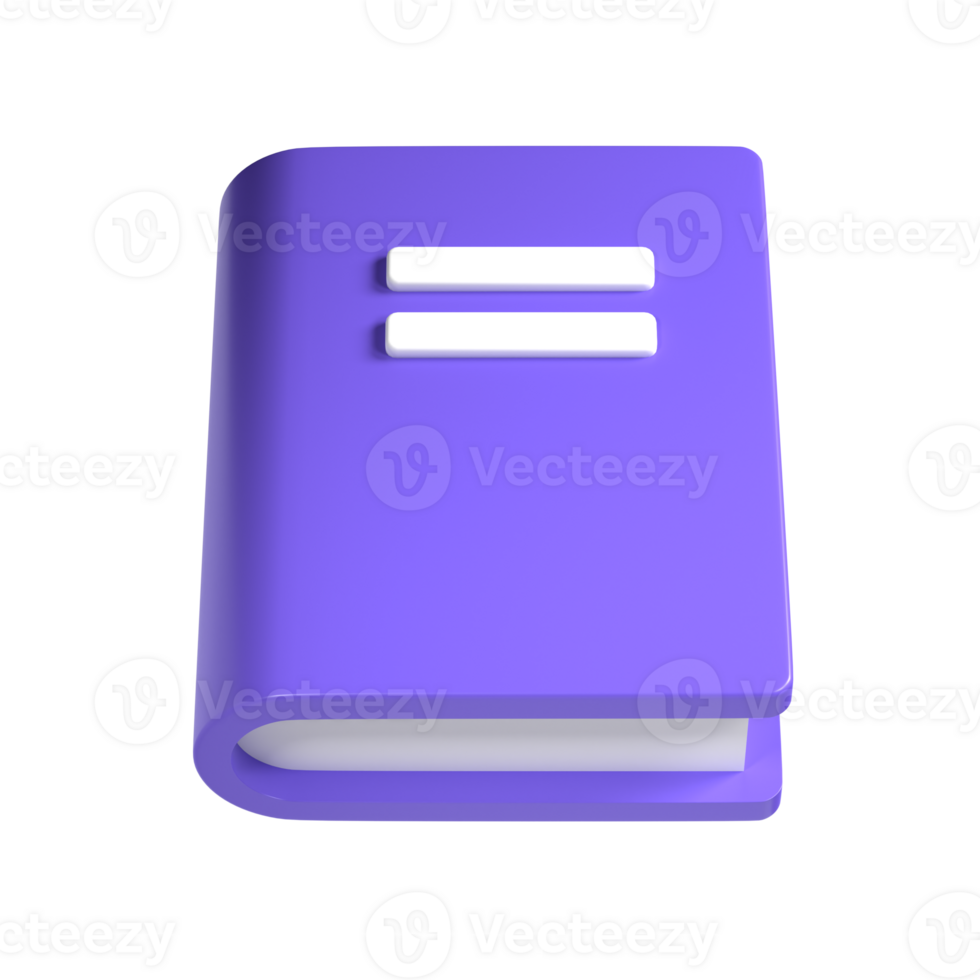 3d violet cute empty notepad book stationery for school isolated transparent png. Simple render illustration. Design element for posters, banners, calendar and greeting card png