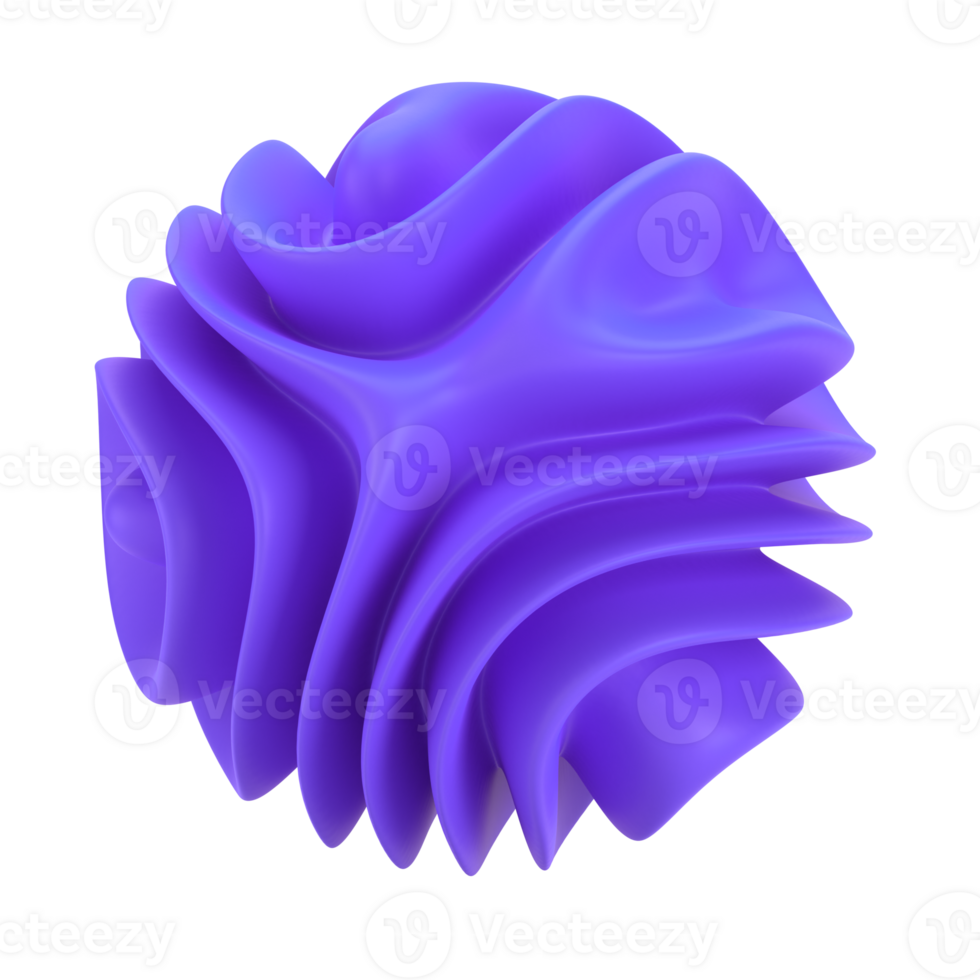 3d form abstrakt flytande med sfärisk violett element. realistisk illustration av vätska ämne. trendig baner eller affisch design. trogen bakgrund isolerat transparent png