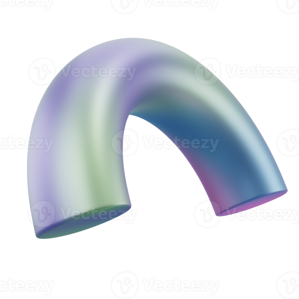 3d dimensional abstract shape semidonut geometric metal. Realistic glossy gradient luxury template decorative design illustration. Minimalist bright semi donut mockup isolated transparent png