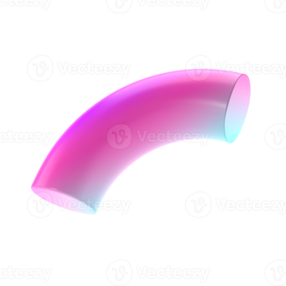3d dimensional shape quarter donut metal. turquoise and lilac gradient luxury template decorative design illustration. Minimalist bright donut mockup isolated transparent png
