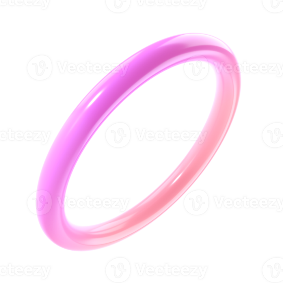 3d object abstract shape metal thin donut geometric. Realistic glossy pink and lilac gradient color luxury template decorative design illustration. Minimalist bright mockup isolated transparent png