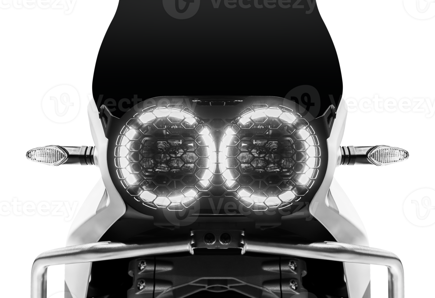 Front view close up headlight on white motorcycle png