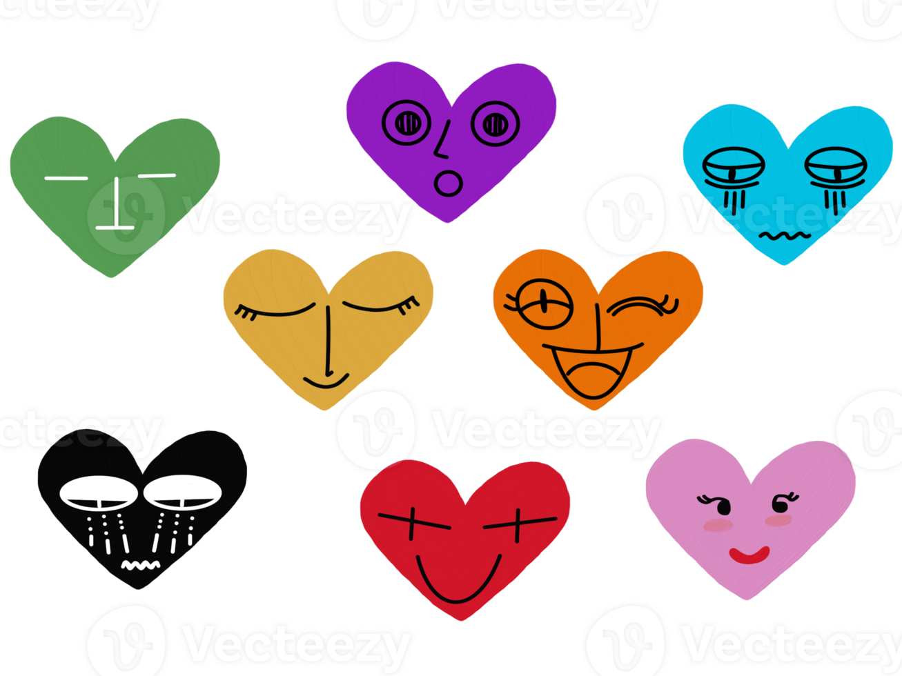 Set of Cute emotion heart on transparency backgound png