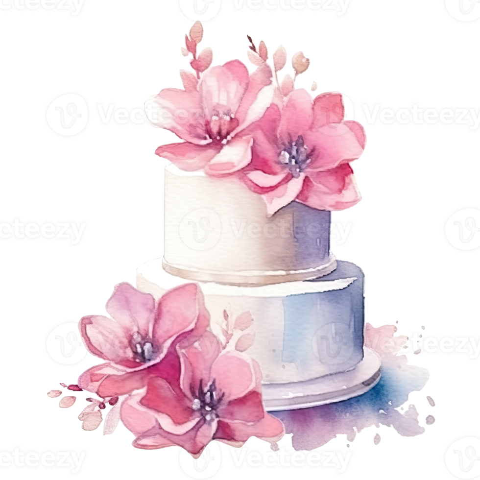 Watercolor Wedding Cake. Illustration png