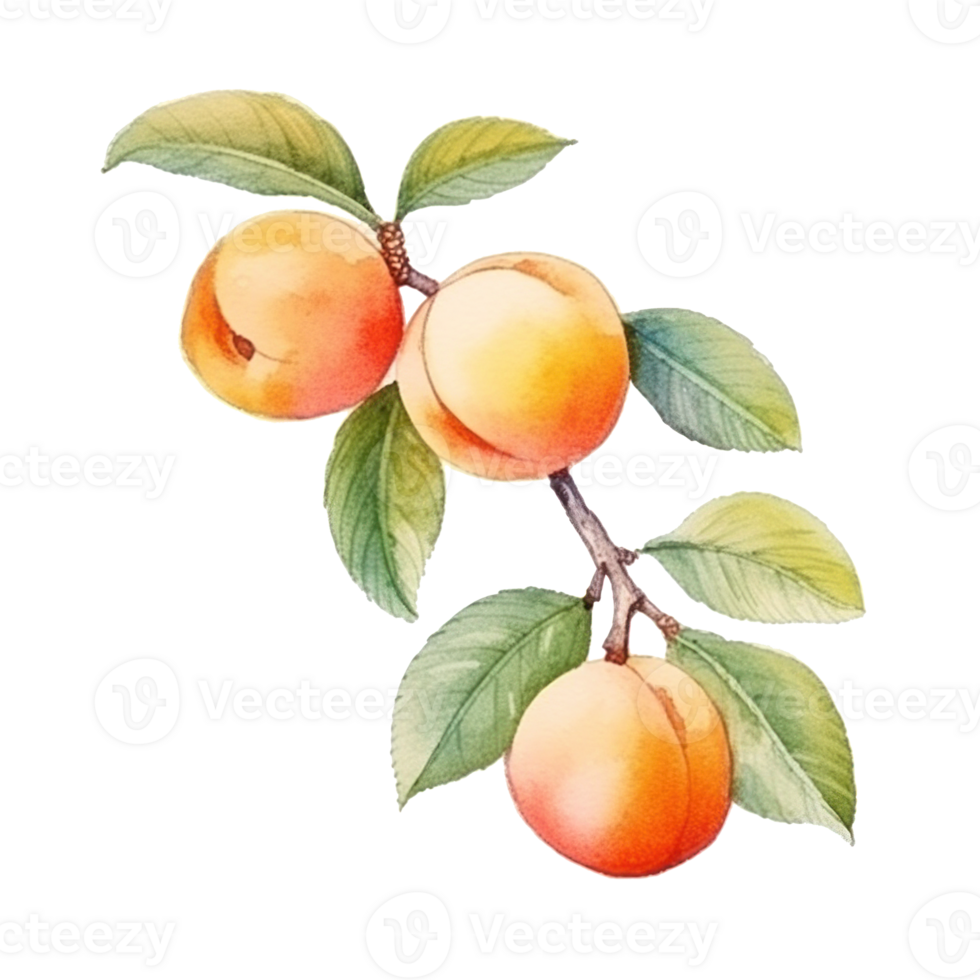Watercolor Apricot Branch Isolated. Illustration png