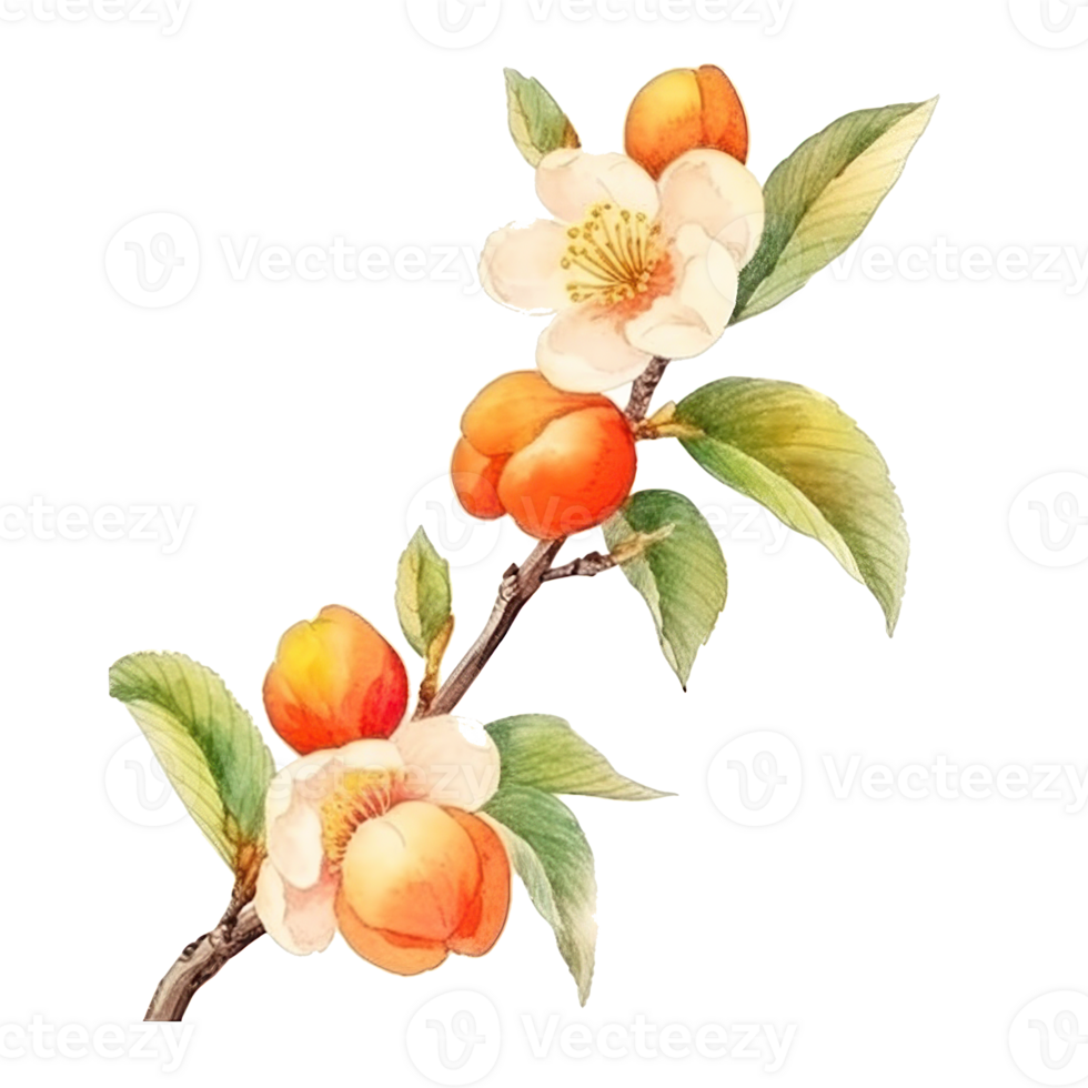 Watercolor Apricot Branch Isolated. Illustration png