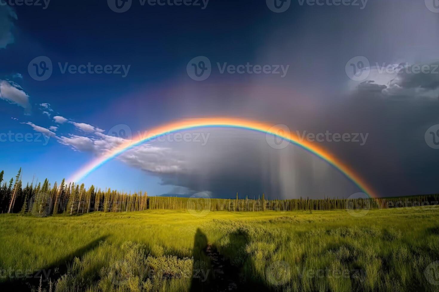 AI Generated Rainbow in the sky is a stunning display of vivid colors. photo