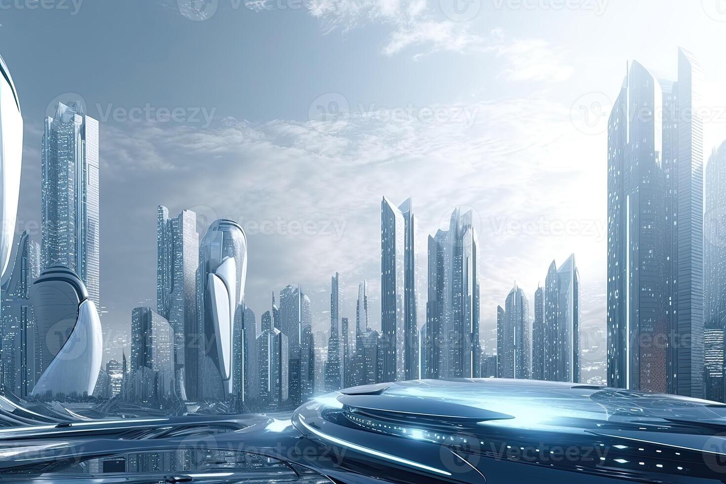 Futuristic city with advanced technology and sleek architecture. photo